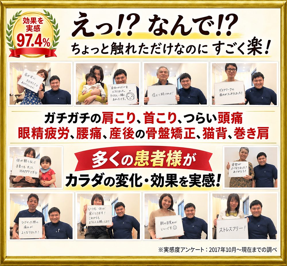 97.4%の患者様がカラダの変化・効果を実感した喜びの声
